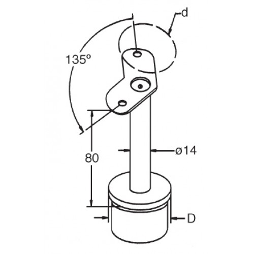 45 degree Tube Support for upright post 42.4mm o/d x 2.5mm- Top 42.4mm Saddle-316 Satin Polished 